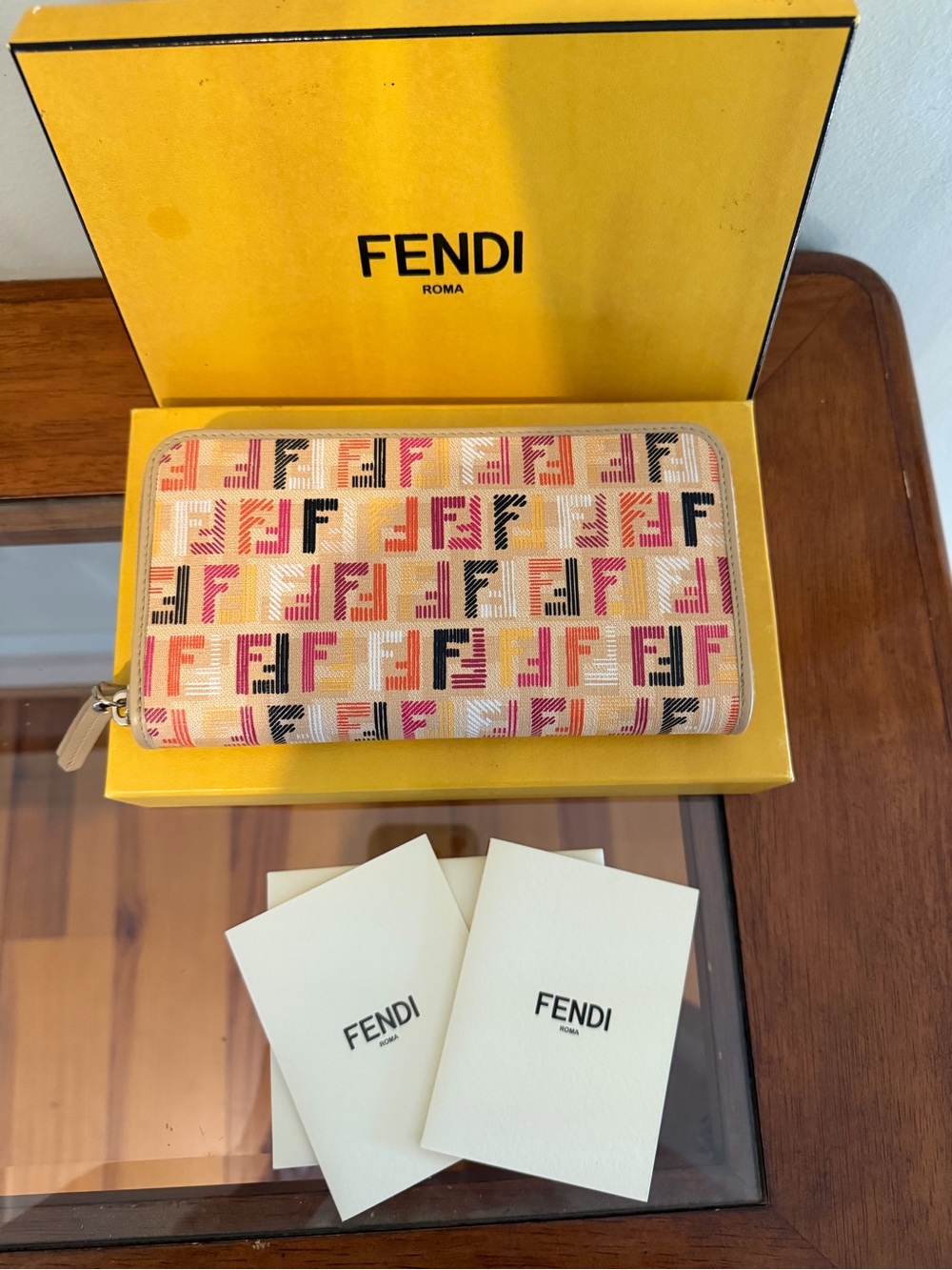 Fendi Zucchino Spalmati Multicolor FF Logo Zip Around Wallet + Branded Box